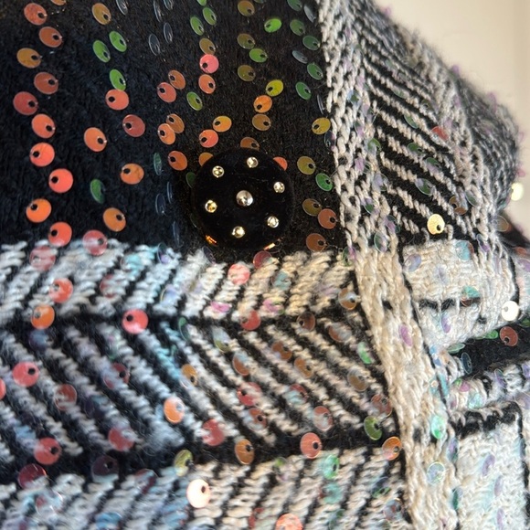 Gorgeous NWT Eva Franco Women's Black and White Sequined Tweed Jacket Lined - Picture 15 of 15